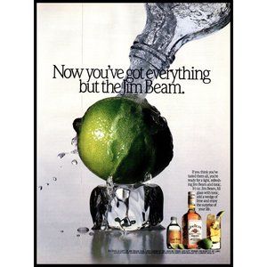 1987 Jim Beam Kentucky Bourbon Vintage Print Ad Lime Splash Ice Cube Wall Art